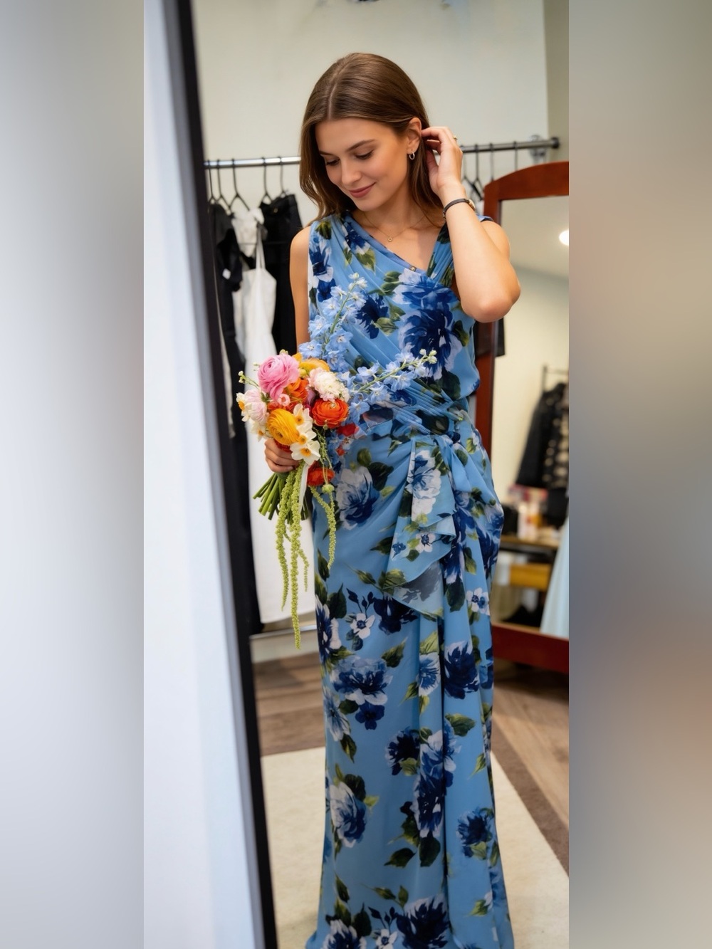Adrianna Papell NWT Blue Floral Gown Destination Wedding Guest